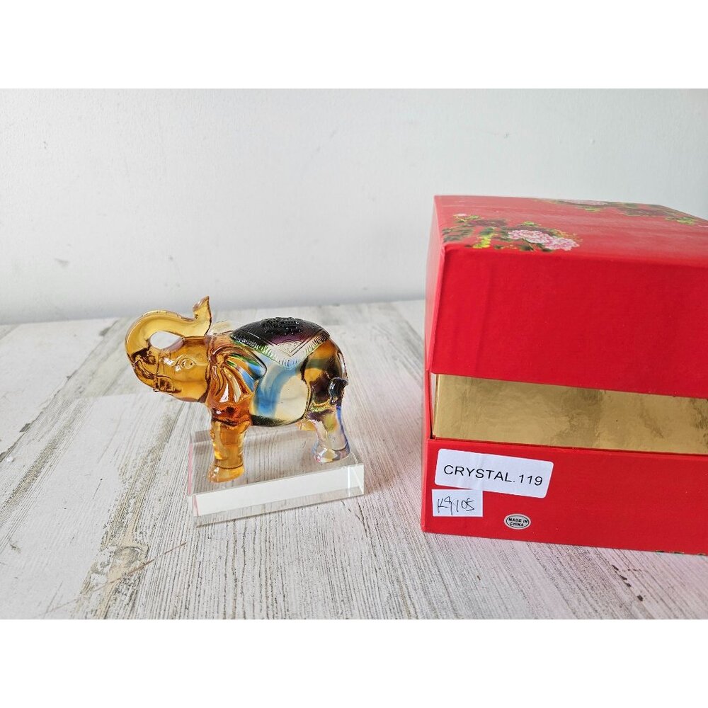 Kalifano elephant carved crystal statue figurine new unique good luck decor‎